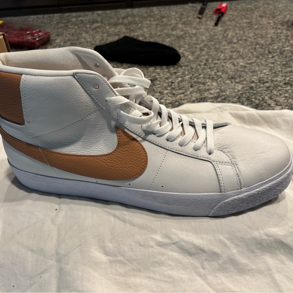 Nike White and Brown High-Top Sneakers